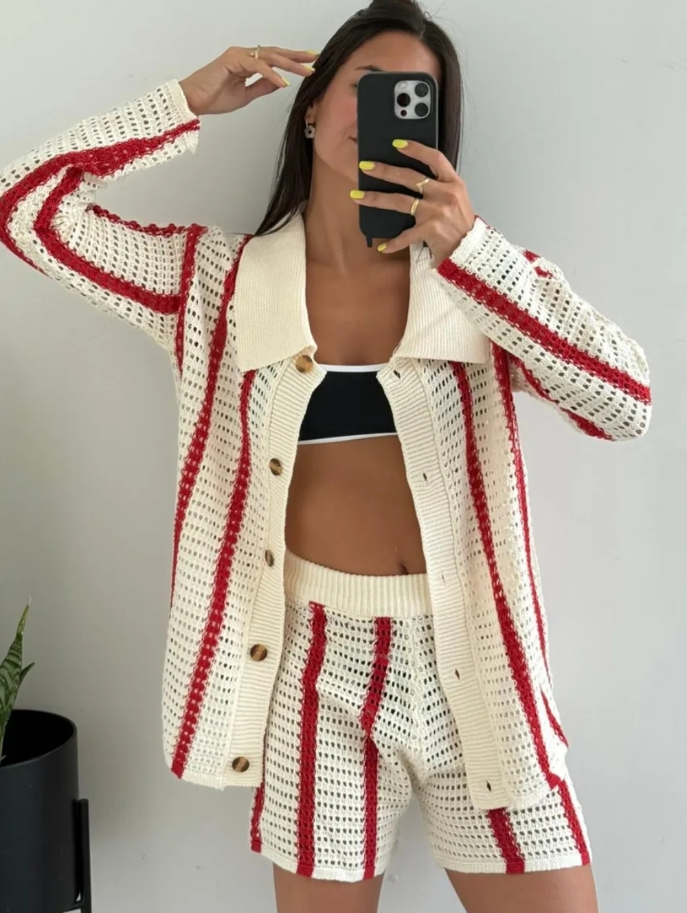NWT COMMENSE | Crochet Striped Short 2 Pc Set - Picture 6 of 8